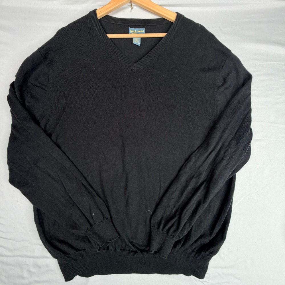 Duck Head Classic Mens XL Black V-Neck Cotton Modal Blend Knit Sweater 1540
